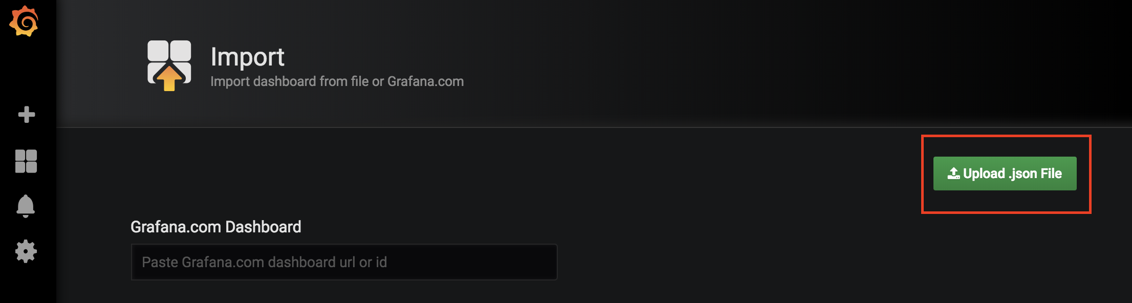 uploading a template to Grafana.