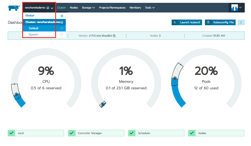 Rancher dialog with drop-down menu.