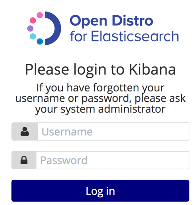 Open Distro for Elasticsearch kibana login screen