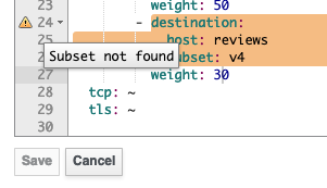 Kiali subset not found error.