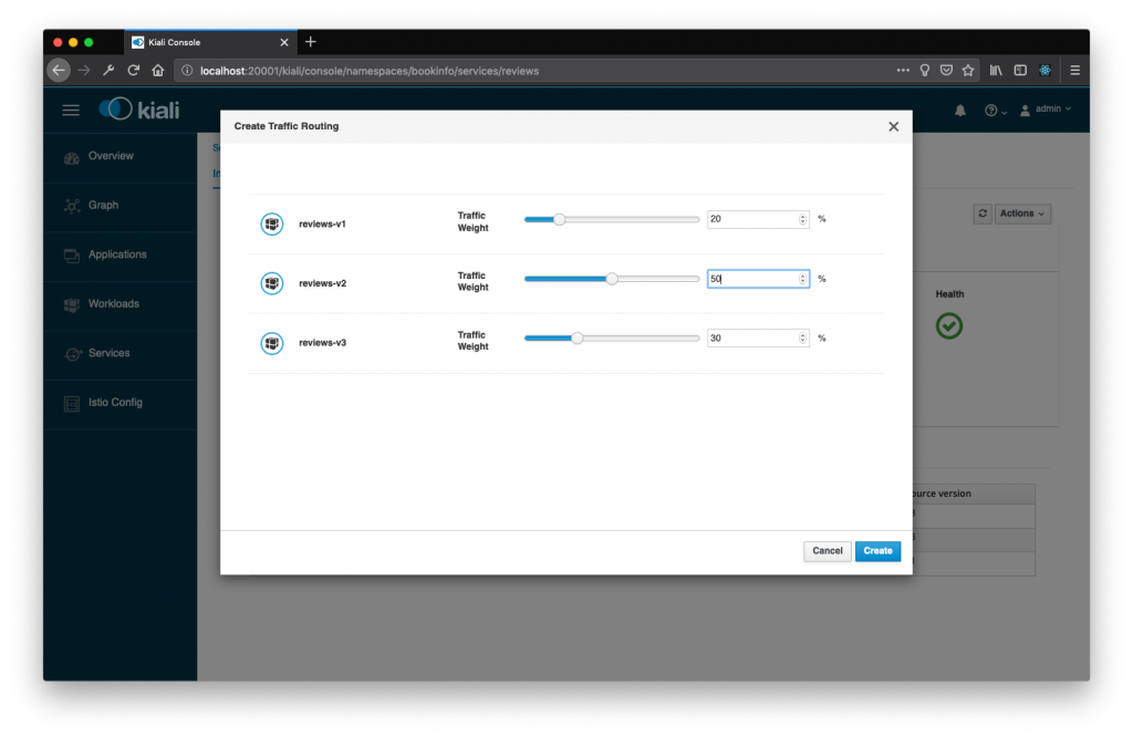 Kiali create traffic routing.