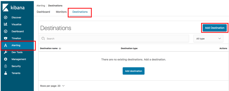 Kibana alerting tab.