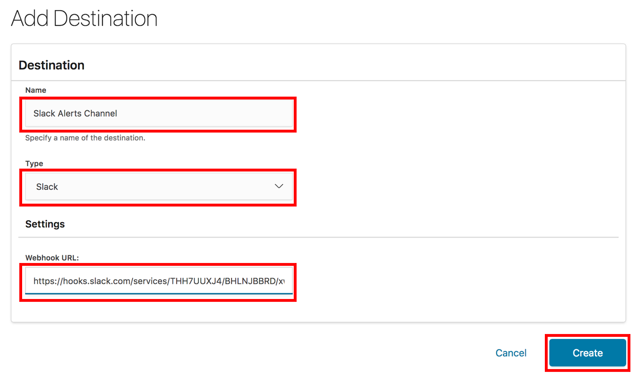 Kibana alert destination.