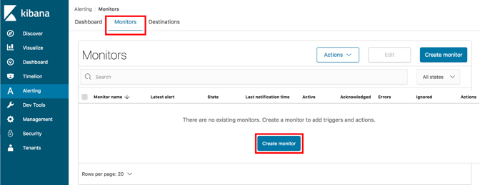 Kibana monitors tab.