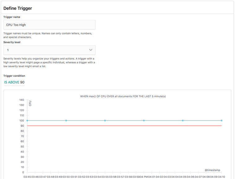 Kibana define trigger dialog.