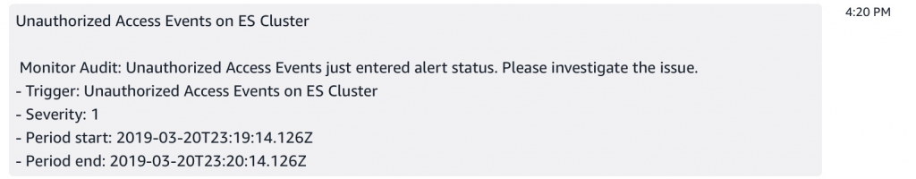Alert message received when open distro for elasticsearch's trigger sends an alert