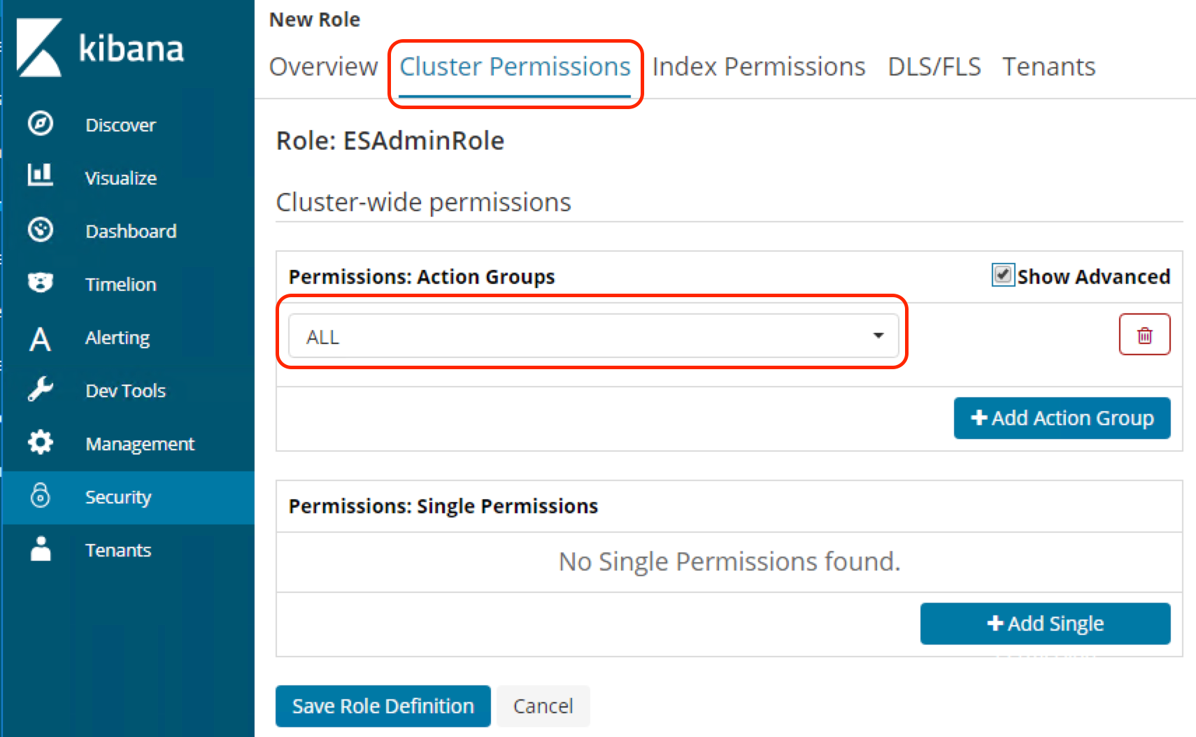 Adding permissions for a new backend role in Open Distro for Elasticsearch's security plugin