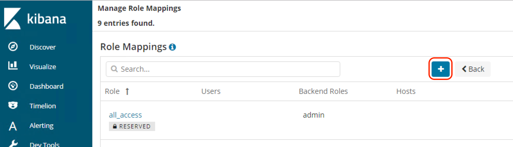Manage role mappings panel in Open Distro for Elasticsearch's security plugin