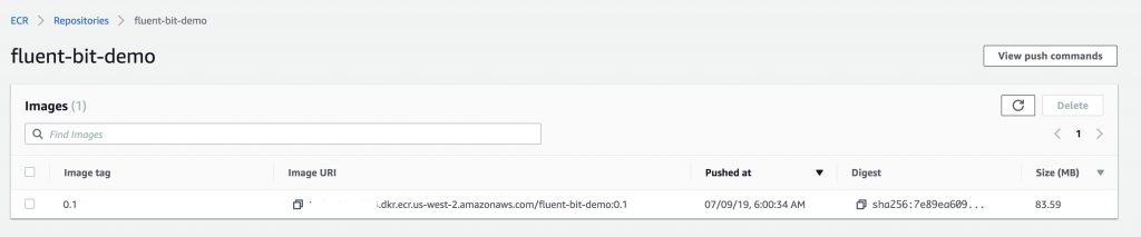 Amazon ECR repo with custom Fluent Bit container image