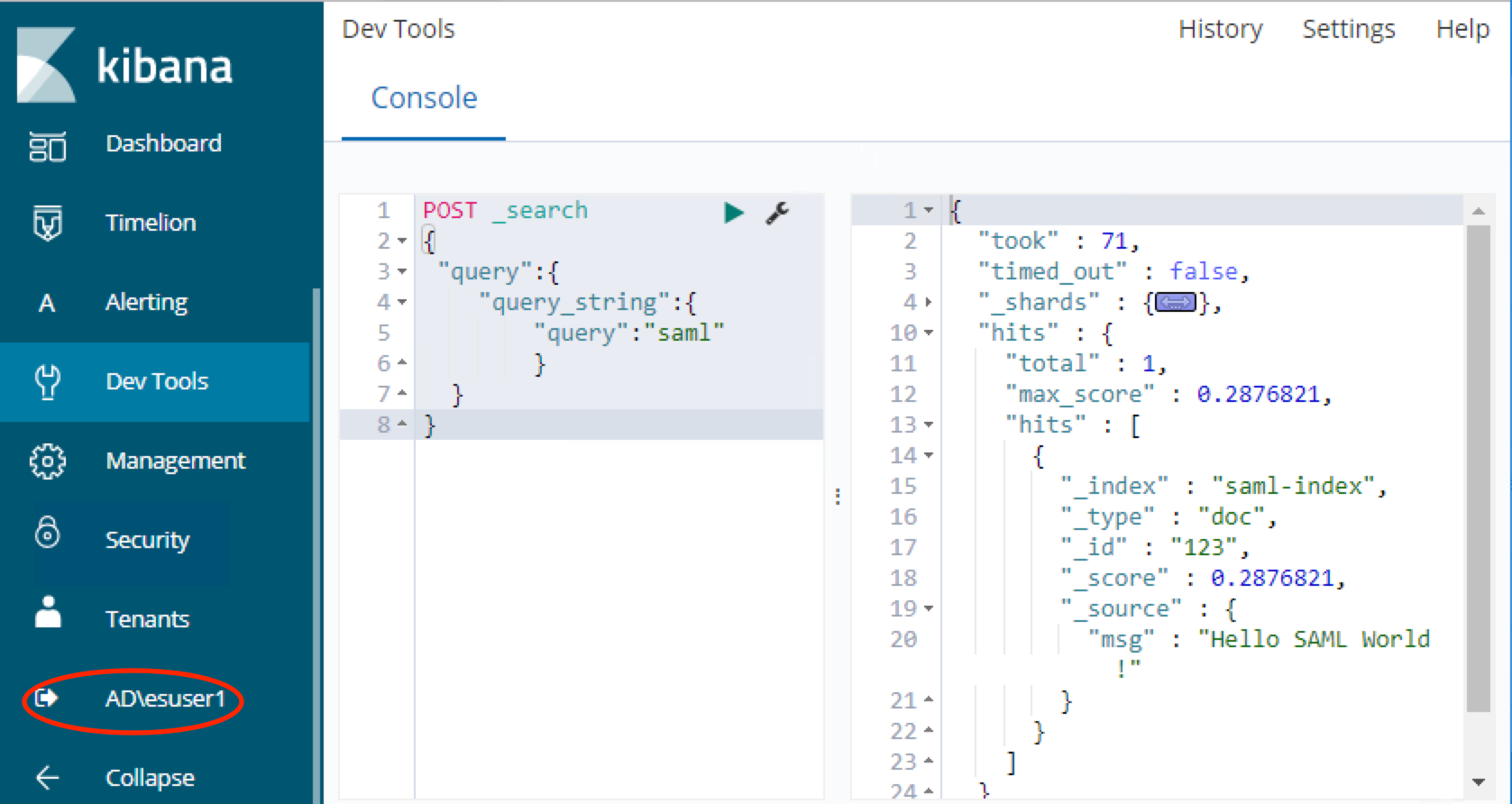 esuser1 search query result