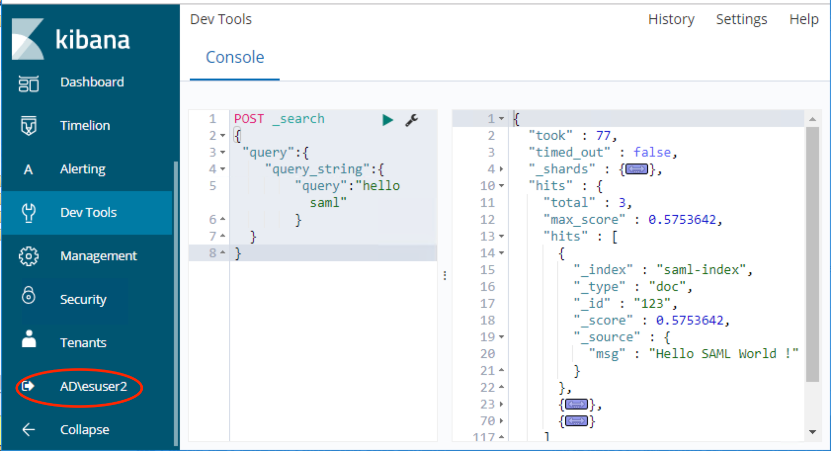 esuser2 search query result