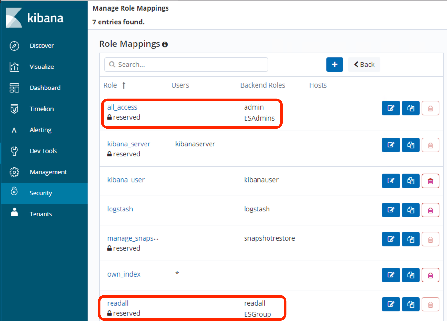 Kibana role mappings