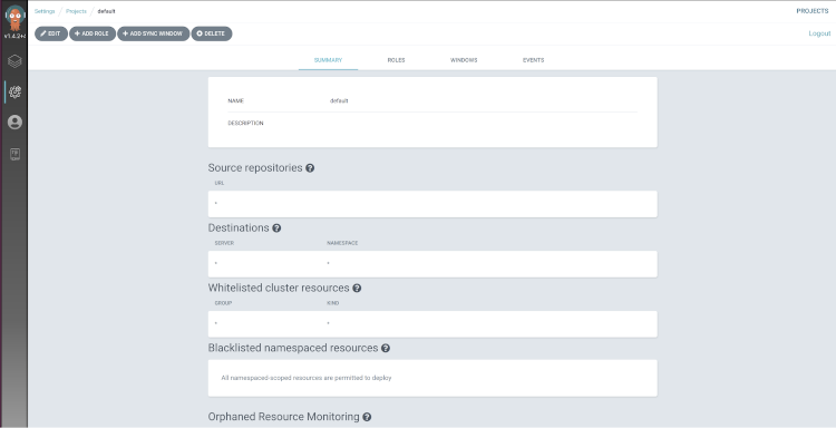 screenshot of default project settings