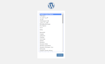 landing on the WordPress setup page