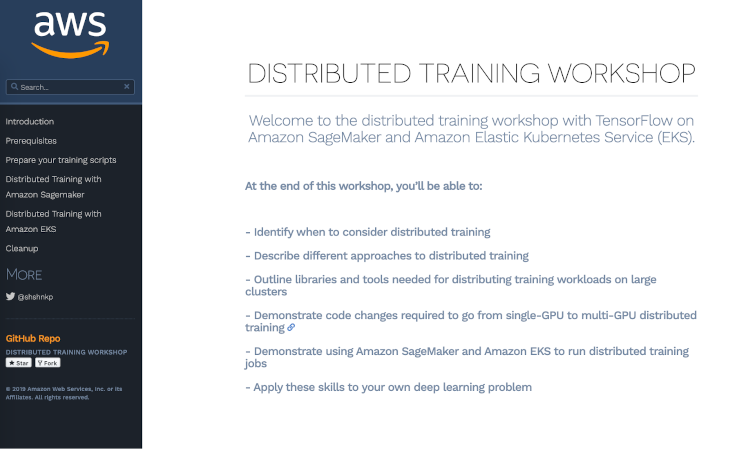 Distributed training workshop homepage screenshot