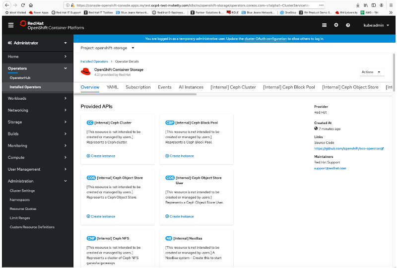 Learn how to Configure and deploy containerized Ceph and NooBaa within OpenShift on AWS. Validate deployment of containerized Ceph and NooBaa. Use the Multi-Cloud Object Gateway to create an Amazon Simple Storage Service (Amazon S3) backed storage and use in an application.