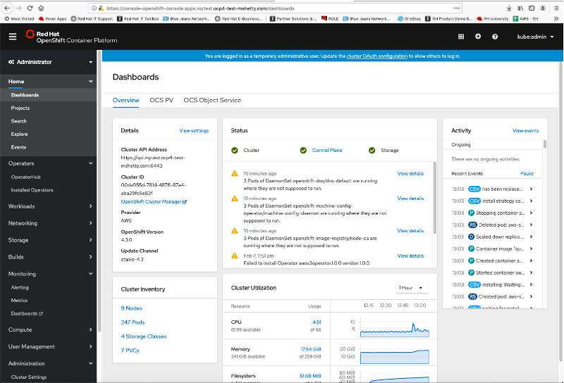 Learn how to Configure and deploy containerized Ceph and NooBaa within OpenShift on AWS. Validate deployment of containerized Ceph and NooBaa. Use the Multi-Cloud Object Gateway to create an Amazon Simple Storage Service (Amazon S3) backed storage and use in an application.