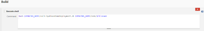 The script ‘callLiquibaseDemoDeployment.sh’ which was created earlier is referenced along with the filename parameter from this Jenkins project.