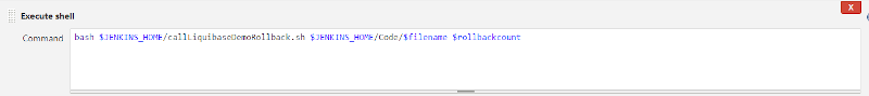 The script ‘callLiquibaseDemoDeployment.sh’ which was created earlier is referenced along with the filename parameter from this Jenkins project. screenshot