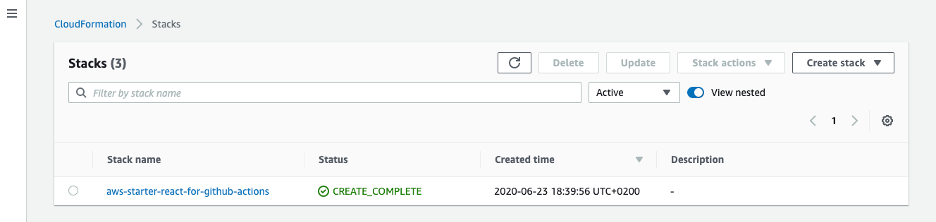 AWS CloudFormation console shows the stack
