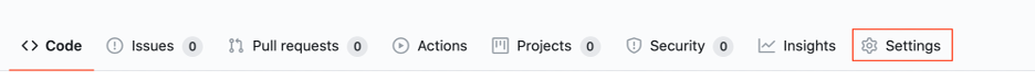 The settings are accessed via the Settings tab of your new repository, on the top right side of the screen.