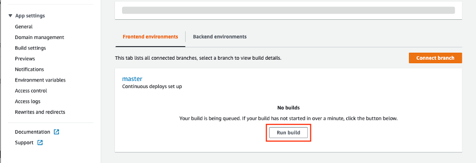 Select the Run build button to trigger the build
