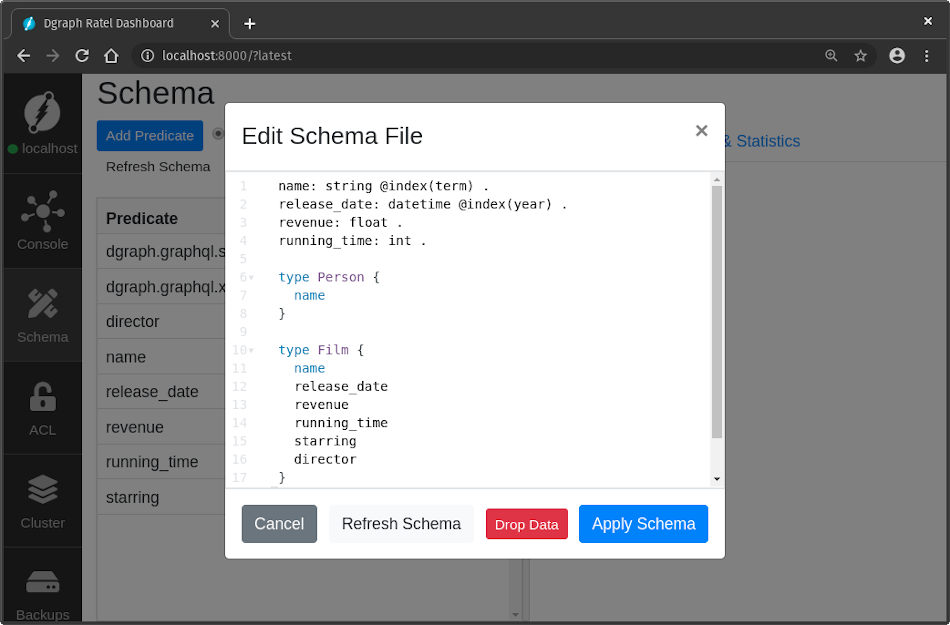 Interface showing Edit Schema File with option to apply schema