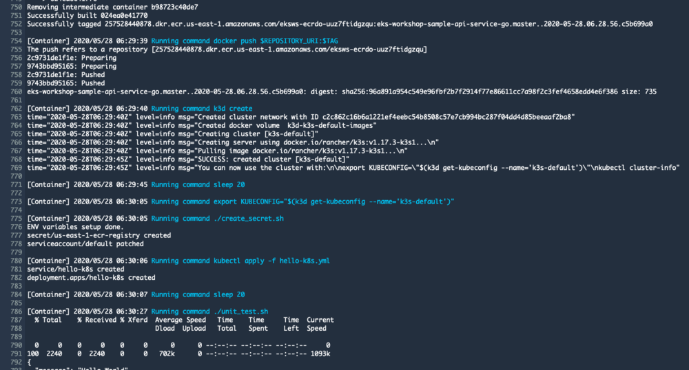 Screenshot of terminal displaying what was happening during a pipeline run.