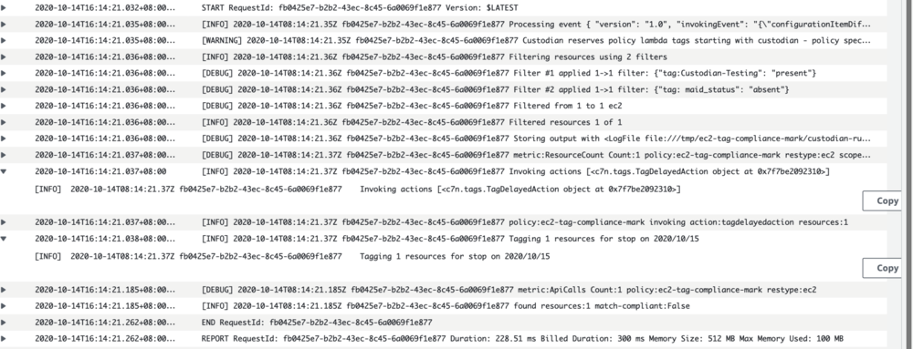 Output of the 'ec2-tag-compliance-mark' policy command.