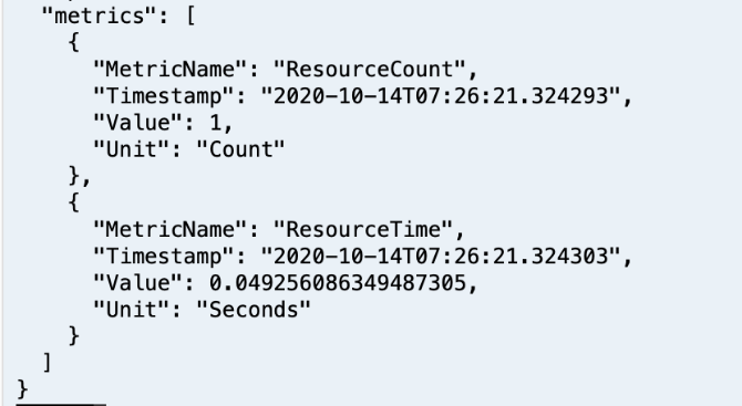 Screenshot of the output displaying the metrics.