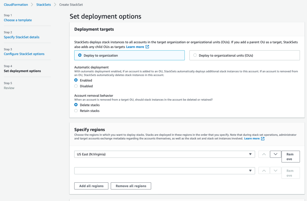 Screenshot of the "Set deployment options" page.