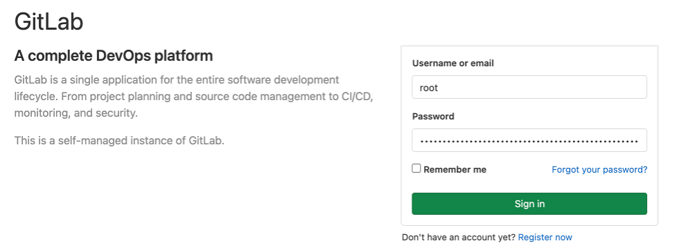 sign-in screen on GitLab