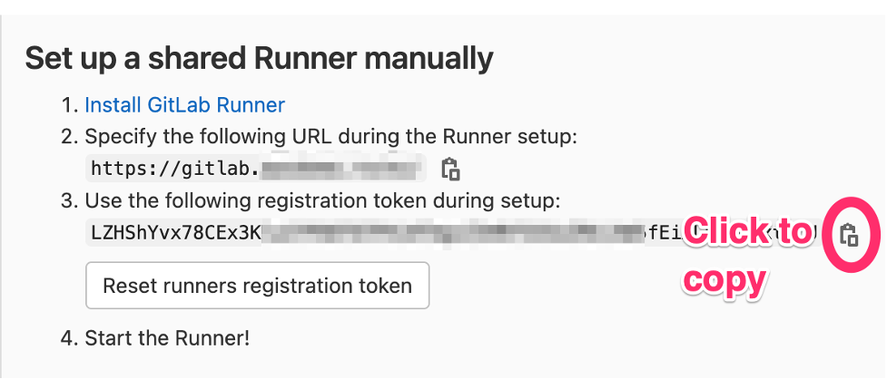 The copy button for the registration token
