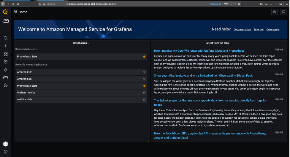 After entering credentials, we are then authenticated into AMG environment.