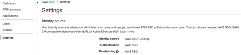 Select Change to change the identity source