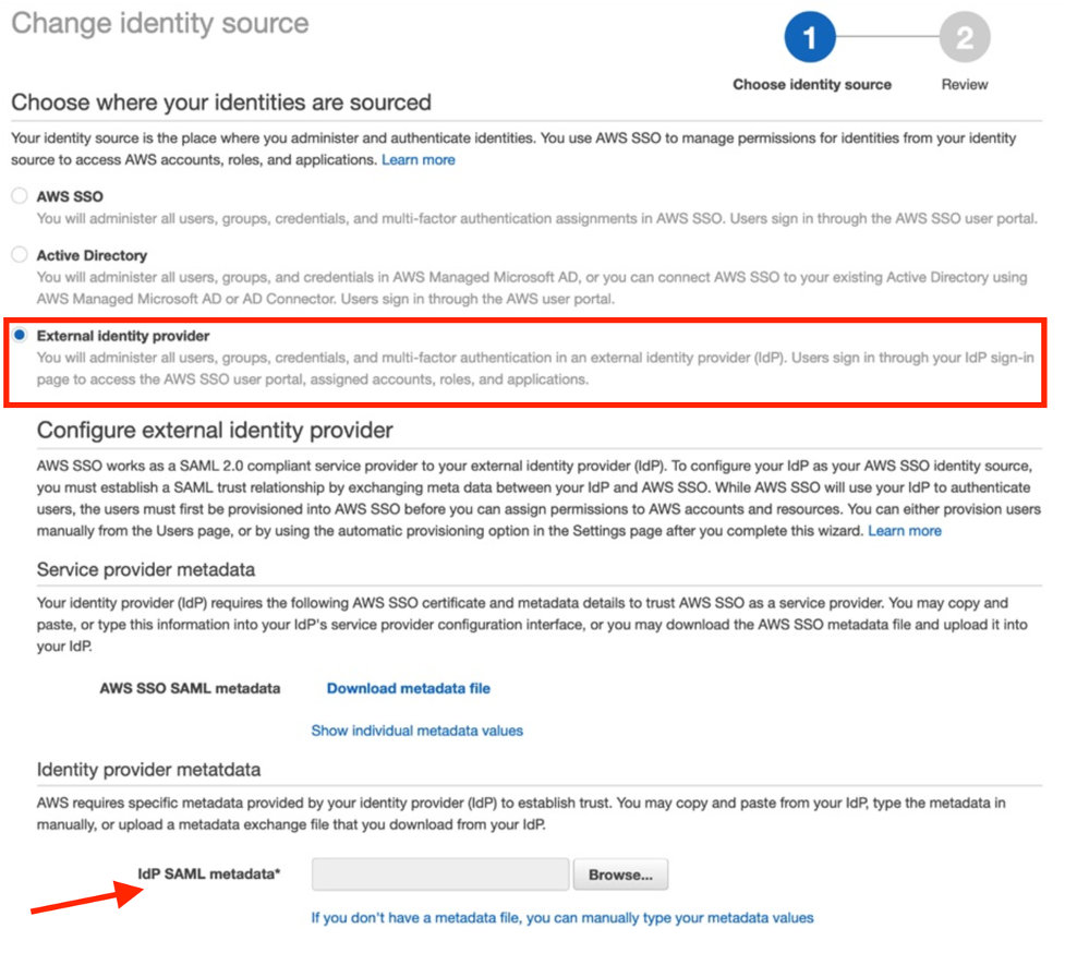 Using the Okta Metadata XML downloaded previously, browse and upload IdP SAML metadata in the Identity provider SAML metadata section.