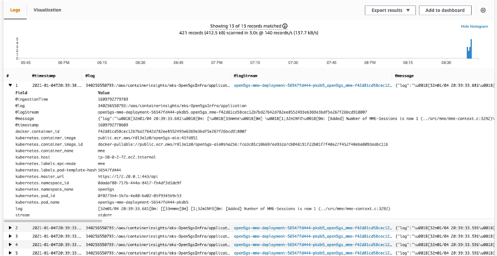 Screenshot displaying log records.