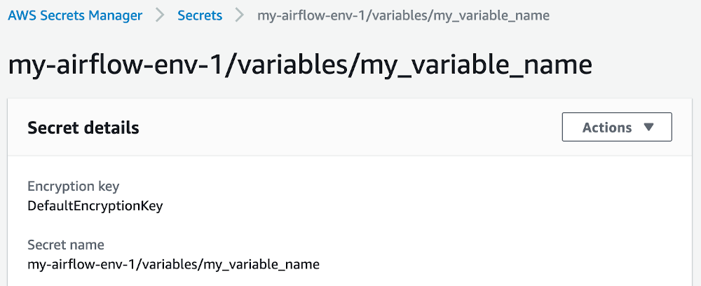 AWS Secrets Manager, Secrets, my_variable_name screenshot