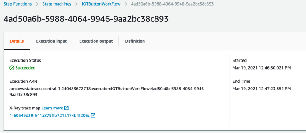 Trace details when you select the X-Ray trace map.