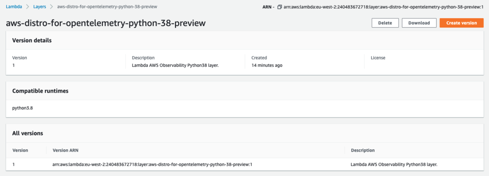 Screenshot showing the ADOT Layer.