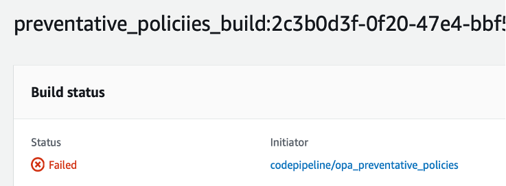 screenshot showing failed build status what initiated it