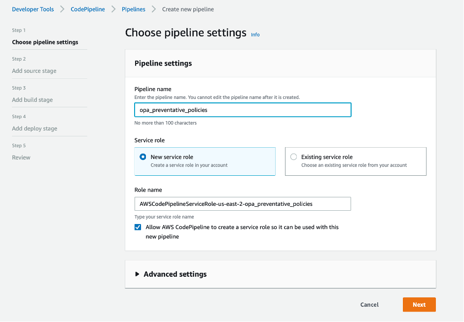 screenshot of pipeline settings showing opa_preventative_policies