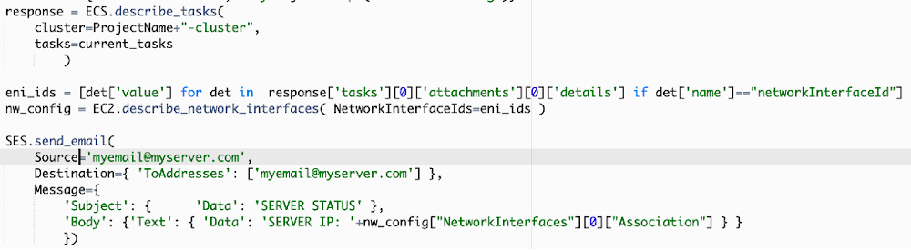 code showing source, destination, and message text
