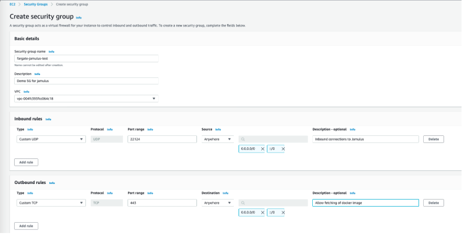 Screenshot: To create the security group, navigate to the security groups under the EC2 Service and click on “Create a security group”