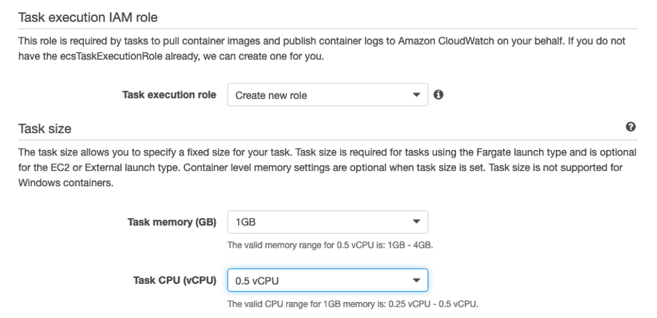 Screenshot of creating a new role and determining task size