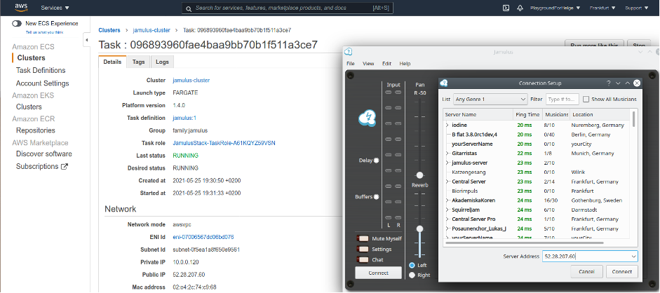 screenshot showing where the public IP is found under jamulus-cluster network