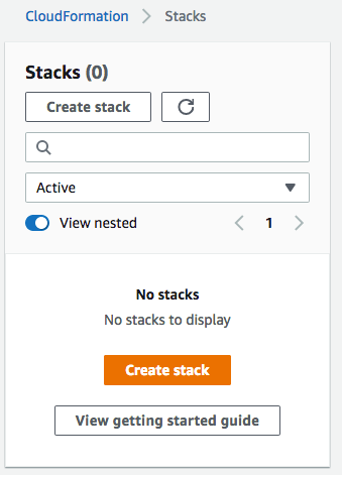 no stacks are displayed, but showing button to create stack