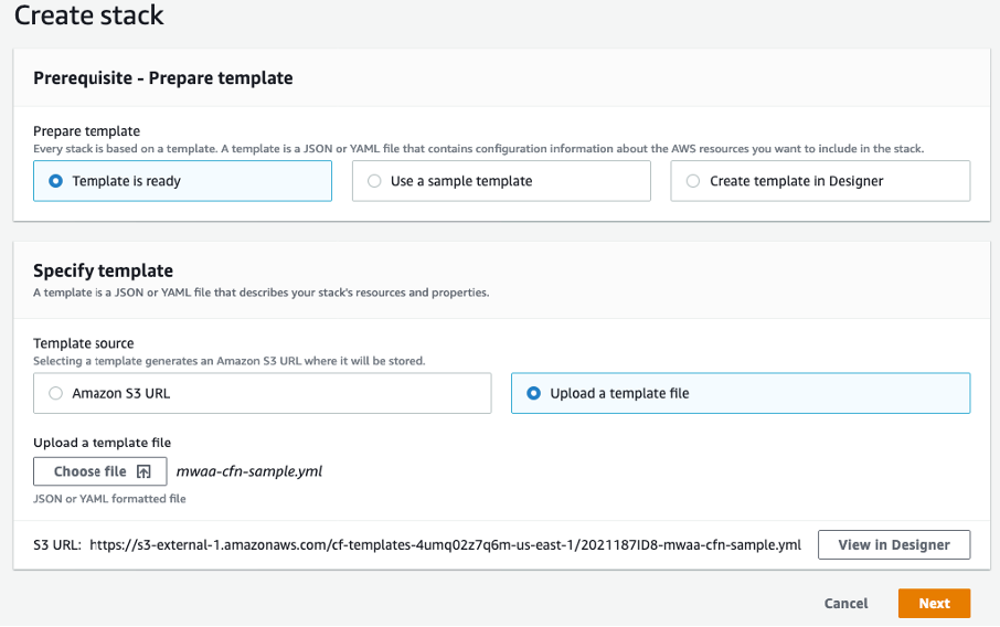 choosing option to upload a template file