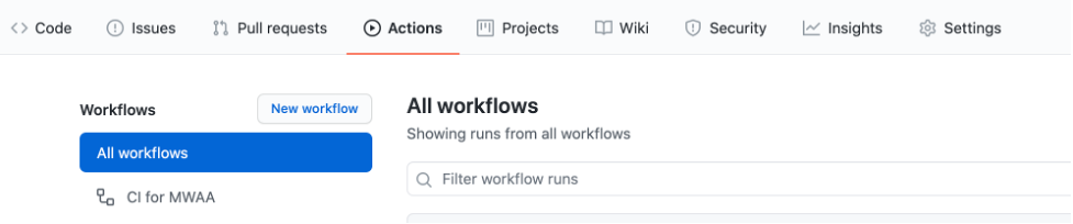 Actions menu shows CI for MWAA workflow