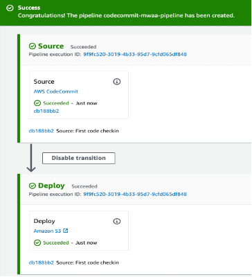 success screen for pipeline creation
